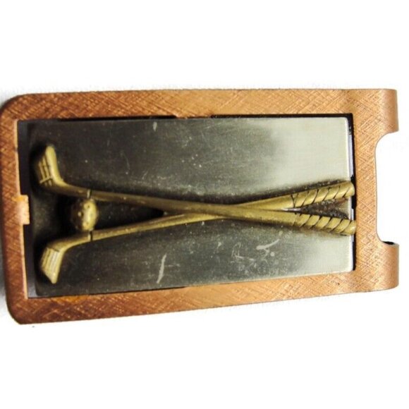 Golf Clubs Brass Tone, Copper Tone & Grey Money Clip Stainless Steel Wallet - Picture 6 of 7